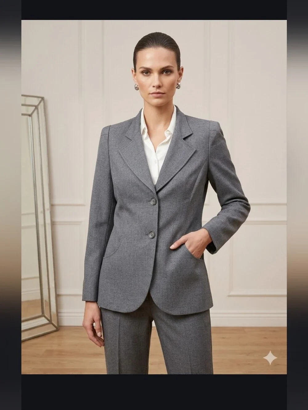 Women's Tailored Grey Blazer - Classic Two-Button Jacket